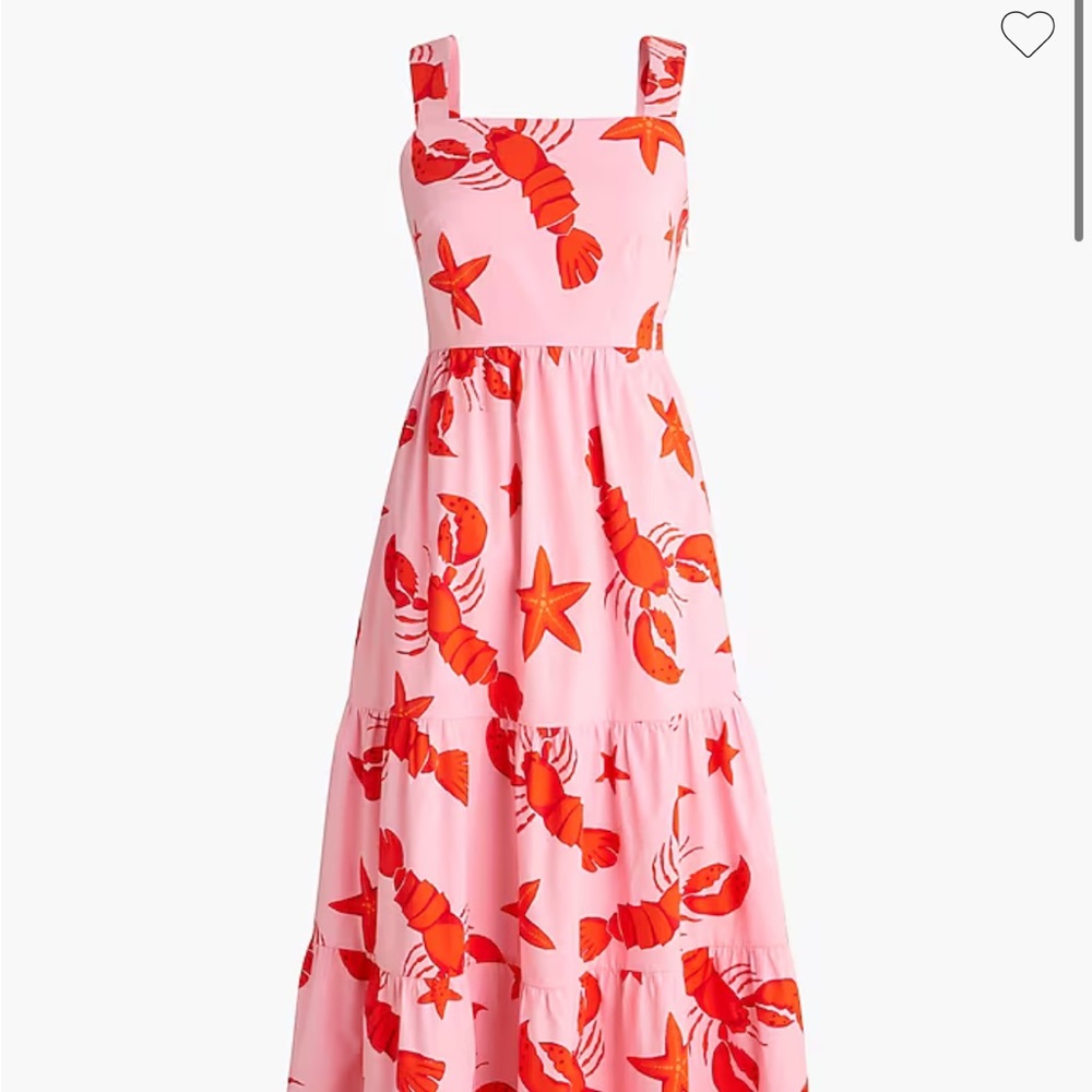 J. Crew Pink and Red Lobster Print Midi Dress